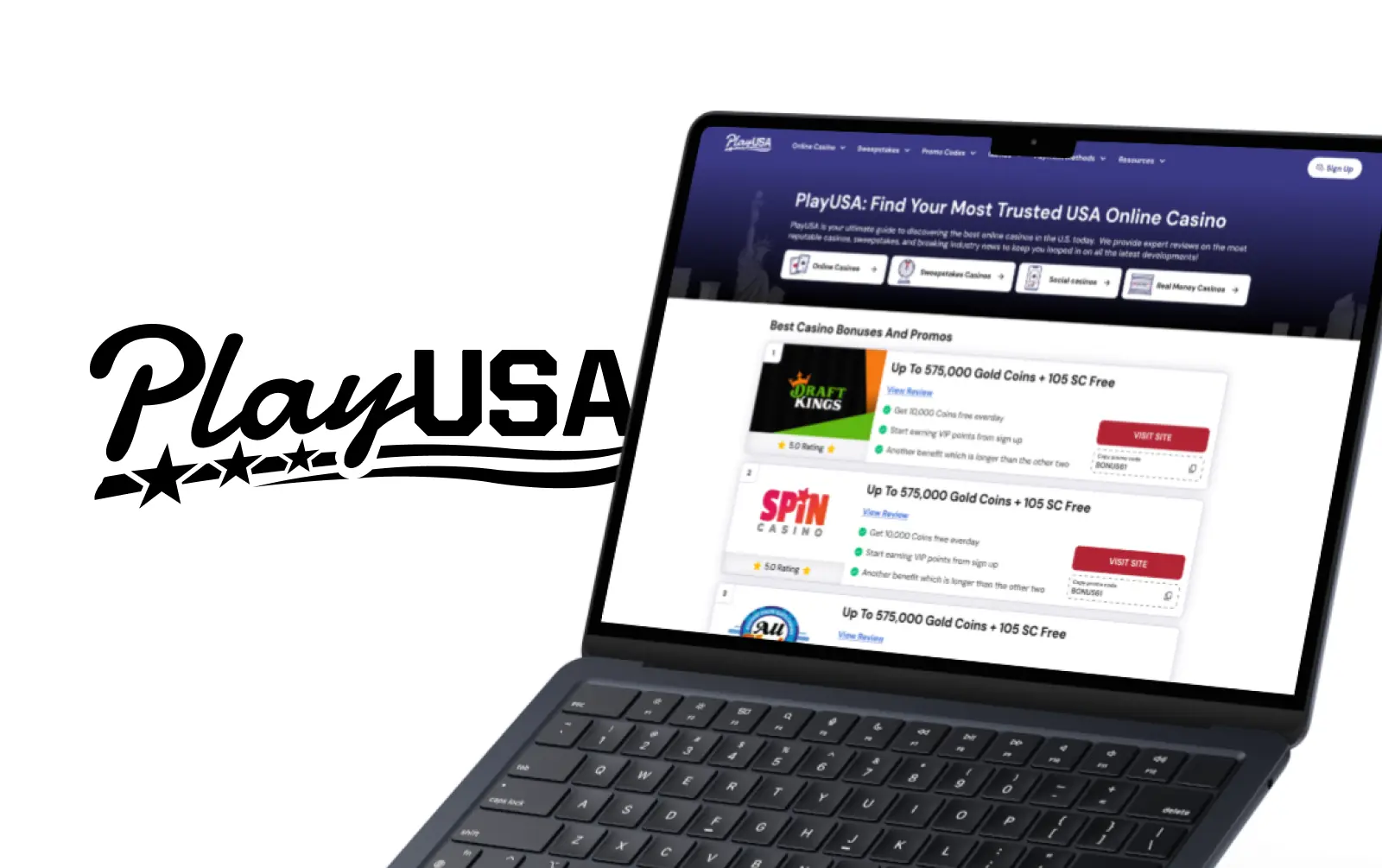 PlayUSA homepage redesign shown on a laptop