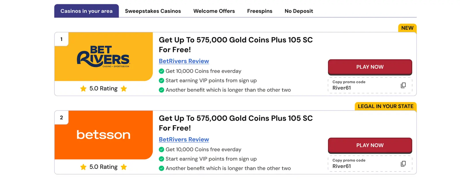 Tabs toplist proposal, category tabs above CTA cards