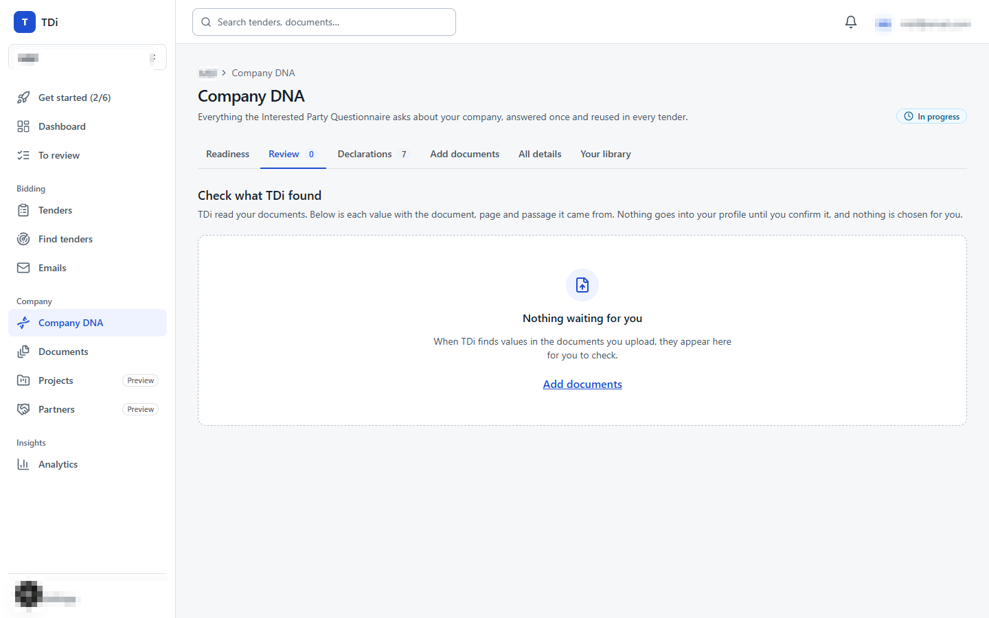 TDi check step: confirm what TDi found, with its source document and page